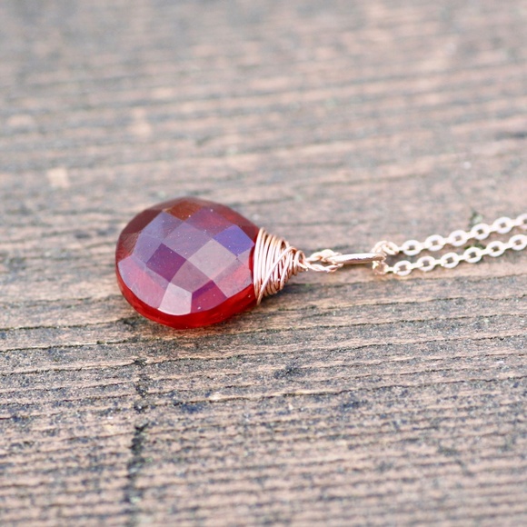 Handmade Garnet Pendant 14k Rose Gold Filled Wire Wrapped , January birthstone - Picture 6 of 6